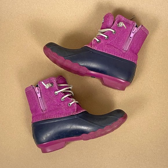 Sperry Saltwater Duck Boot Girls Size 1 Pink Black Lace Up - Picture 6 of 9